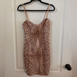 NWT Sequin Embellished Mini Dress - Rose Gold. Sz 10. Prom